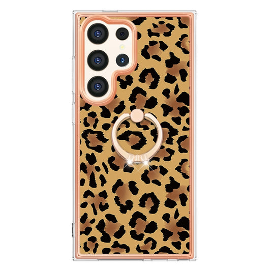 For Samsung Galaxy S24 Ultra 5G Electroplating Dual-side IMD Phone Case with Ring Holder(Leopard Print) by buy2fix