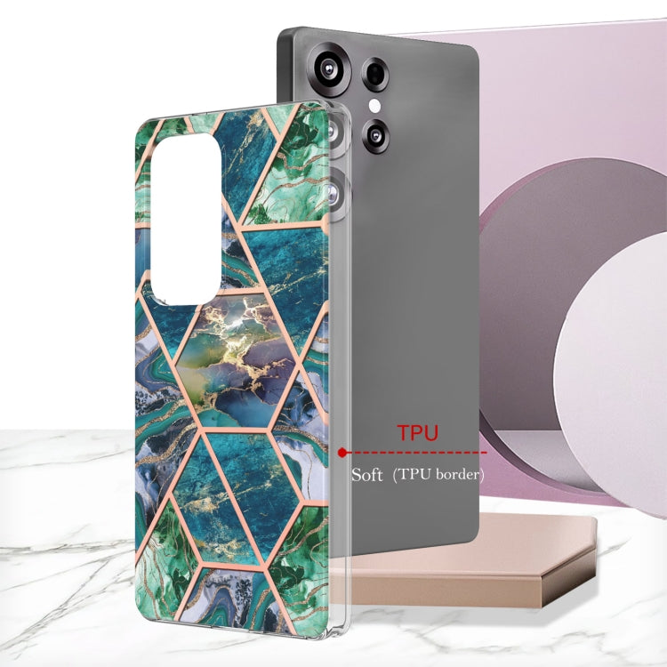 For Samsung Galaxy S25 Ultra 5G Electroplating Splicing Marble TPU Phone Case(Blue Green) by buy2fix