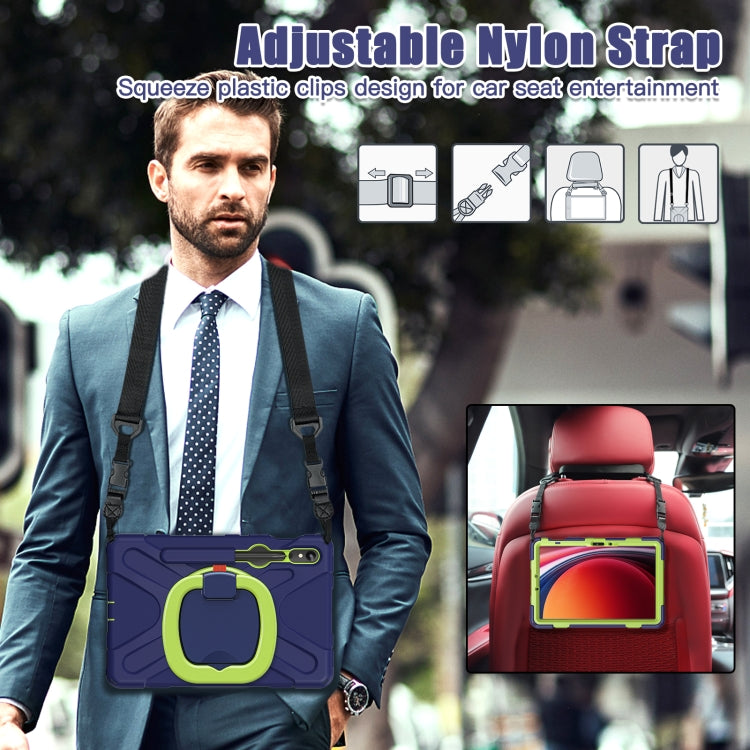 For Samsung Galaxy Tab S9 / S8 / S7 Silicone Hybrid PC Tablet Case with Holder & Shoulder Strap(Navy Blue Olivine) by buy2fix