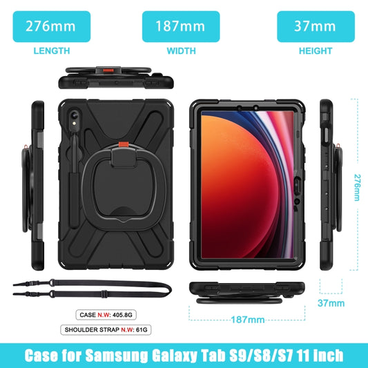 For Samsung Galaxy Tab S9 / S8 / S7 Silicone Hybrid PC Tablet Case with Holder & Shoulder Strap(Black) by buy2fix