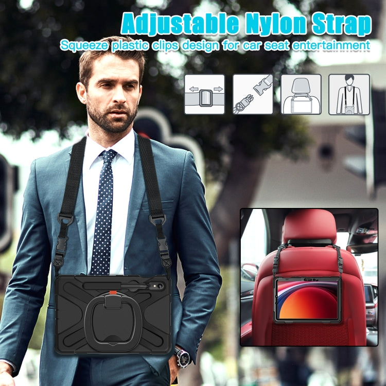 For Samsung Galaxy Tab S9 / S8 / S7 Silicone Hybrid PC Tablet Case with Holder & Shoulder Strap(Black) by buy2fix