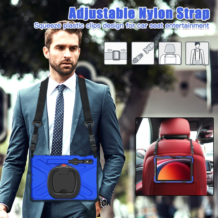 For Samsung Galaxy Tab S9 / S8 / S7 Silicone Hybrid PC Tablet Case with Holder & Shoulder Strap(Blue) by buy2fix