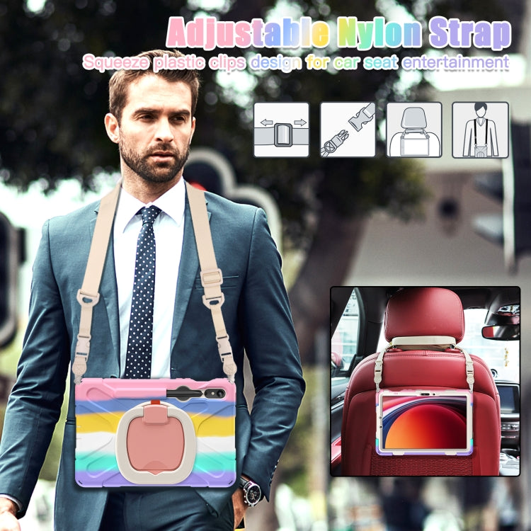 For Samsung Galaxy Tab S9 / S8 / S7 Silicone Hybrid PC Tablet Case with Holder & Shoulder Strap(Colorful Pink) by buy2fix