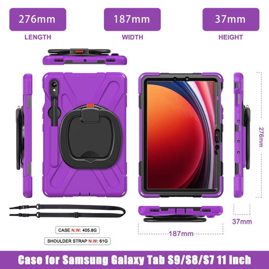 For Samsung Galaxy Tab S9 / S8 / S7 Silicone Hybrid PC Tablet Case with Holder & Shoulder Strap(Purple) by buy2fix