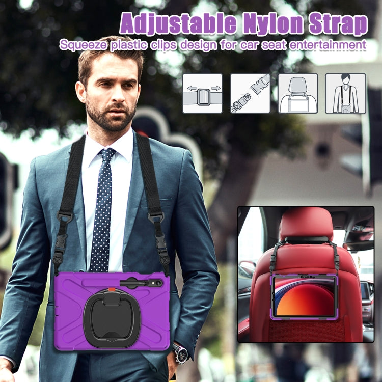 For Samsung Galaxy Tab S9 / S8 / S7 Silicone Hybrid PC Tablet Case with Holder & Shoulder Strap(Purple) by buy2fix
