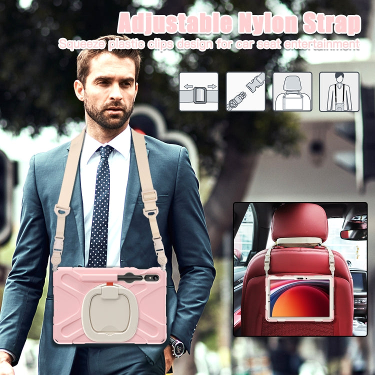 For Samsung Galaxy Tab S9 / S8 / S7 Silicone Hybrid PC Tablet Case with Holder & Shoulder Strap(Pink) by buy2fix