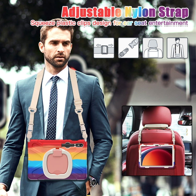 For Samsung Galaxy Tab S9 / S8 / S7 Silicone Hybrid PC Tablet Case with Holder & Shoulder Strap(Colorful Red) by buy2fix