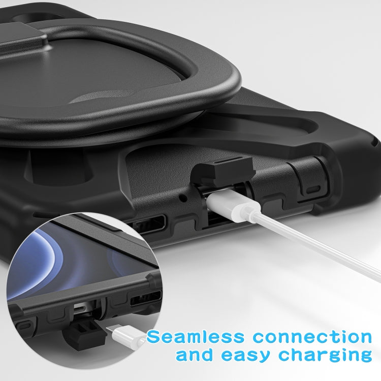 For Samsung Galaxy Tab A9 / Tab A11 Silicone Hybrid PC Tablet Case with Holder & Shoulder Strap(Black) by buy2fix