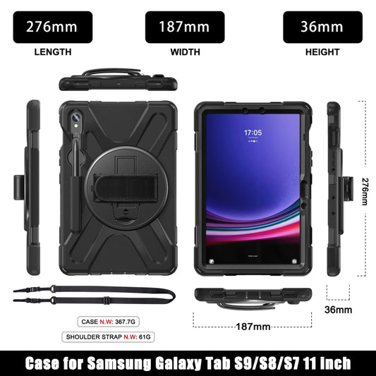 For Galaxy Tab S10 FE / S9 FE / S9 / S8 / S7 Rotatable Kickstand Grip Heavy Duty Hard Rugged Tablet Case(Black) by buy2fix