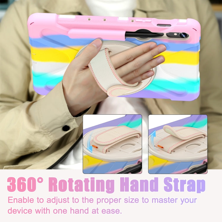 For Galaxy Tab S10 FE / S9 FE / S9 / S8 / S7 Rotatable Kickstand Grip Heavy Duty Hard Rugged Tablet Case(Colorful Pink) by buy2fix
