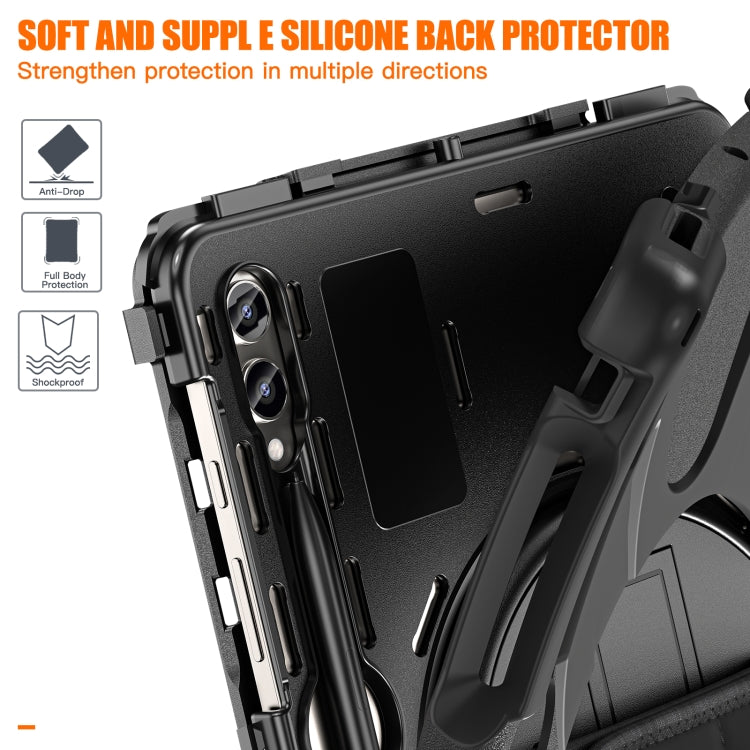For Samsung Galaxy Tab S9+ / S8+ Rotatable Kickstand Grip Heavy Duty Hard Rugged Tablet Case(Black) by buy2fix