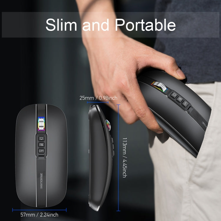 HXSJ M113 2400DPI Dual Mode 2.4GHz + Bluetooth 5.1 Wireless Mouse(Matte Black) by HXSJ