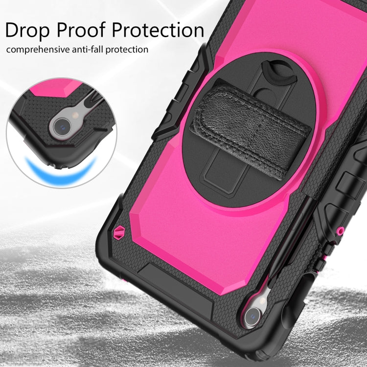 For Samsung Galaxy Tab S8 / S7 Lucky Wheel Grip Silicone Hybrid PC Tablet Case with Shoulder Strap(Black+Rose Red) by buy2fix