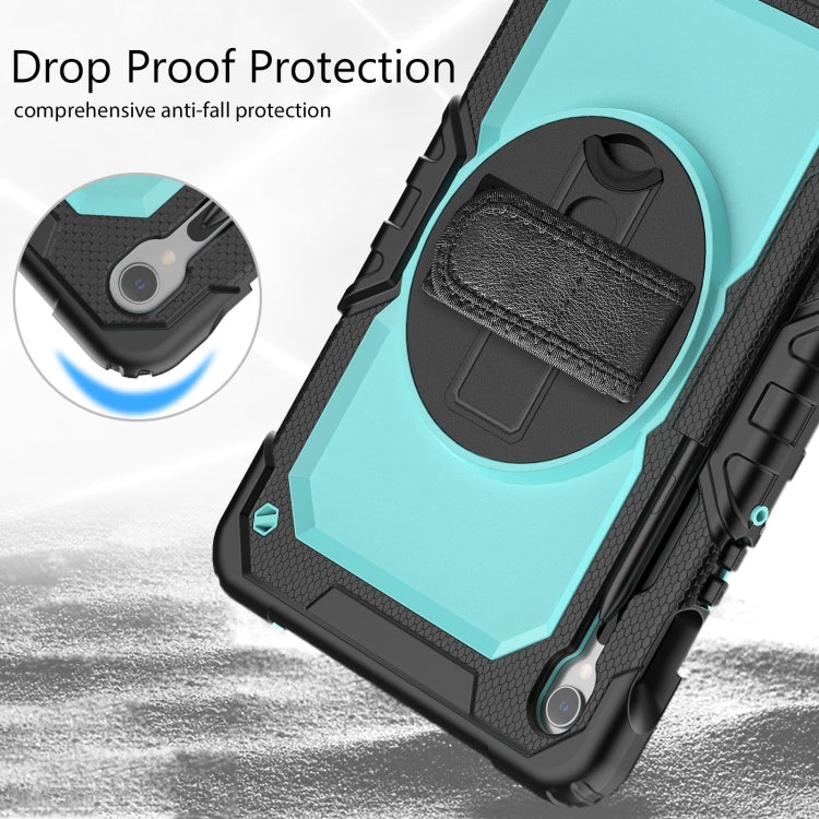 For Samsung Galaxy Tab S8 / S7 Lucky Wheel Grip Silicone Hybrid PC Tablet Case with Shoulder Strap(Black+Light Blue) by buy2fix