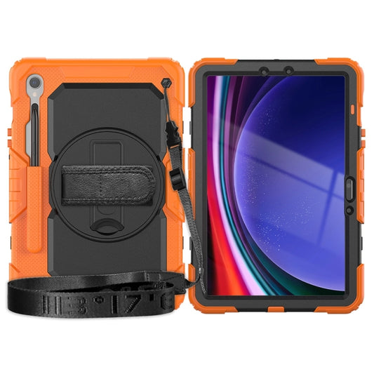 For Samsung Galaxy Tab S9 / S9 FE / S10 FE Lucky Wheel Grip Silicone Hybrid PC Tablet Case with Shoulder Strap(Orange+Black) by buy2fix