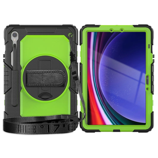 For Samsung Galaxy Tab S9 / S9 FE / S10 FE Lucky Wheel Grip Silicone Hybrid PC Tablet Case with Shoulder Strap(Black+Yellow Green) by buy2fix