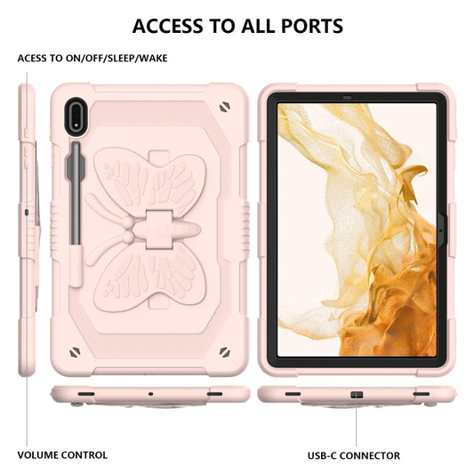 For Samsung Galaxy Tab S9 Butterfly Kickstand Heavy Duty Hard Rugged Tablet Case(Rose Pink) by buy2fix