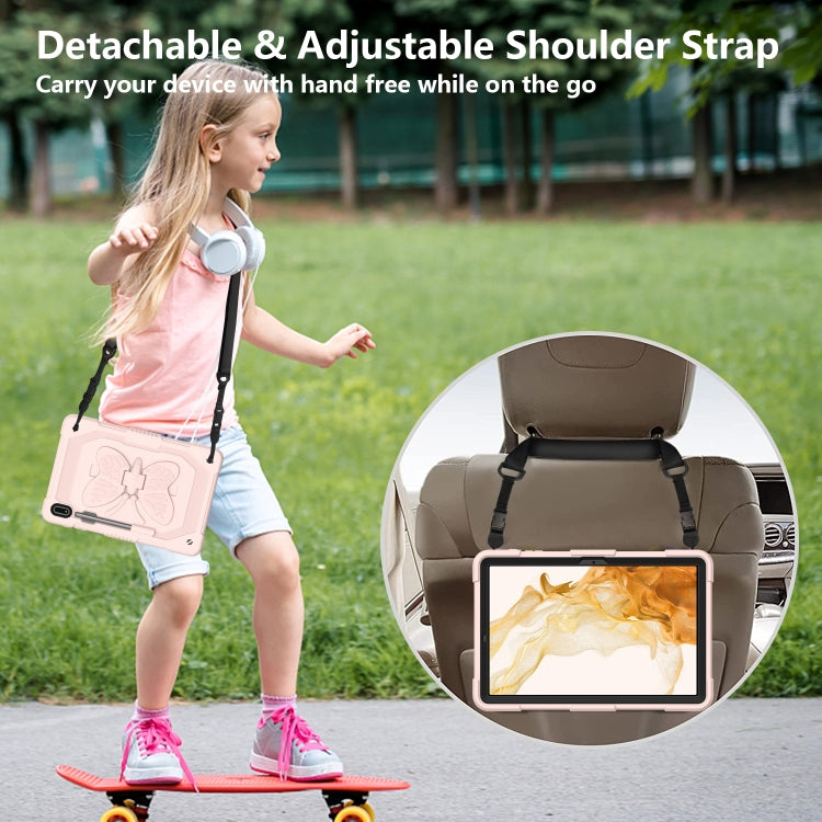 For Samsung Galaxy Tab S9 Butterfly Kickstand Heavy Duty Hard Rugged Tablet Case(Rose Pink) by buy2fix