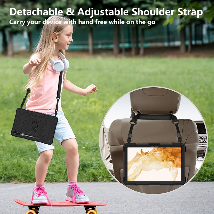 For Samsung Galaxy Tab S9 Butterfly Kickstand Heavy Duty Hard Rugged Tablet Case(Black) by buy2fix