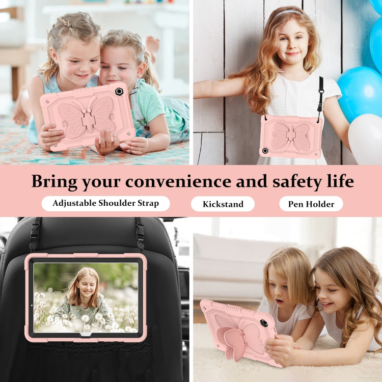 For Samsung Galaxy Tab A9+ Butterfly Kickstand Heavy Duty Hard Rugged Tablet Case(Rose Pink) - Galaxy Tab A9+ by buy2fix | Online Shopping UK | buy2fix