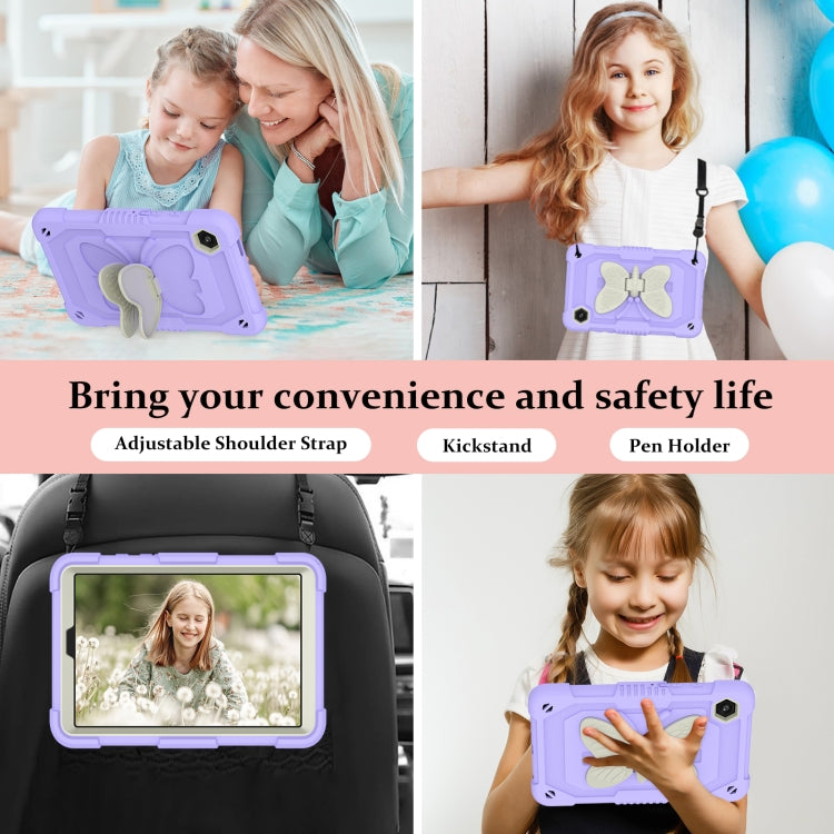 For Samsung Galaxy Tab A9 Butterfly Kickstand Heavy Duty Hard Rugged Tablet Case(Beige+Raro Purple) - Galaxy Tab A9 by buy2fix | Online Shopping UK | buy2fix