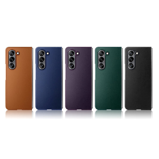 For Samsung Galaxy Z Fold5 HBC-212 Integrated Plain Leather Folding Phone Case(Purple) - Galaxy Z Fold5 Cases by buy2fix | Online Shopping UK | buy2fix