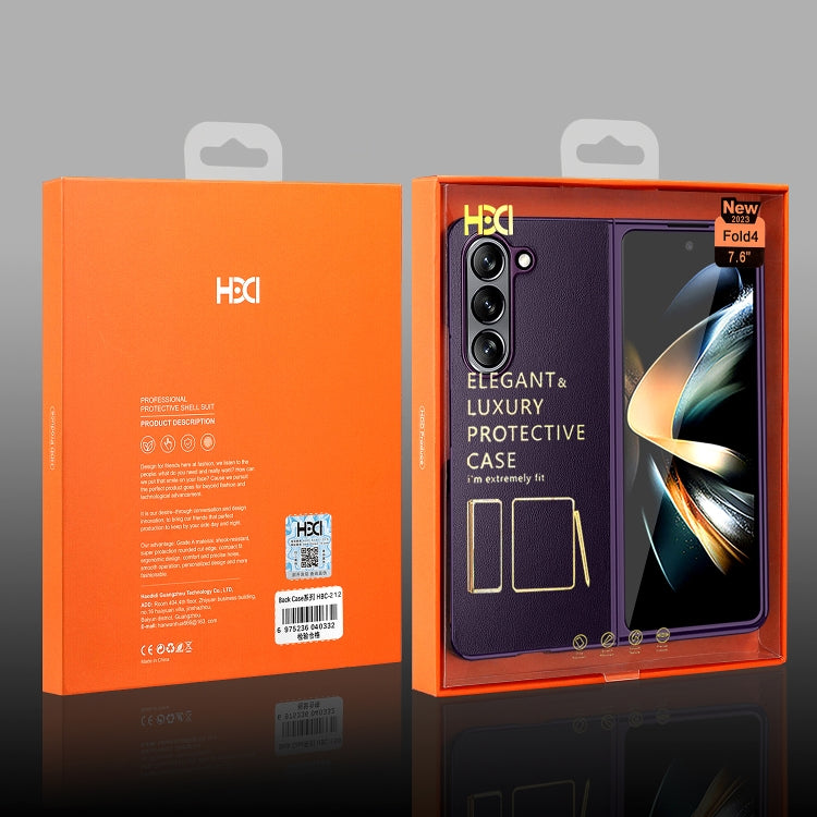 For Samsung Galaxy Z Fold5 HBC-212 Integrated Plain Leather Folding Phone Case(Purple) - Galaxy Z Fold5 Cases by buy2fix | Online Shopping UK | buy2fix