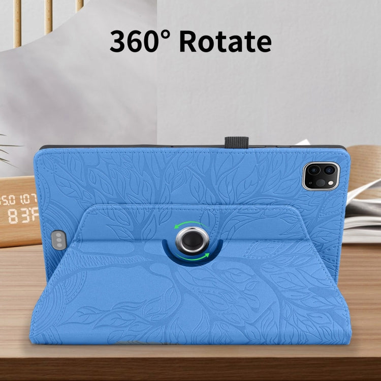 For iPad Pro 11 2022 / 2021 / 2020 Tree Life Embossed Rotation Leather Smart Tablet Case(Blue) - iPad Pro 11 (2022/2021) Cases by buy2fix | Online Shopping UK | buy2fix