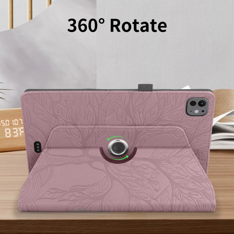 For iPad Pro 11 2025 / 2024 Tree Life Embossed Rotation Leather Smart Tablet Case(Rose Gold) by buy2fix