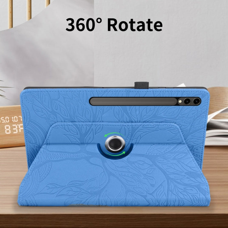 For Samsung Galaxy Tab S10 Ultra / S9 Ultra Tree Life Embossed Rotation Leather Tablet Case(Blue) by buy2fix