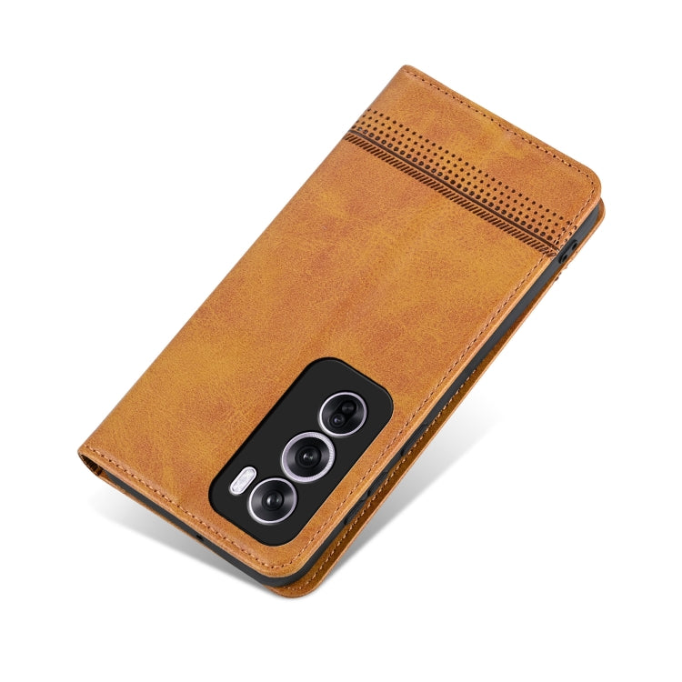 For OPPO Reno12 Global AZNS Magnetic Calf Texture Flip Leather Phone Case(Light Brown) by AZNS
