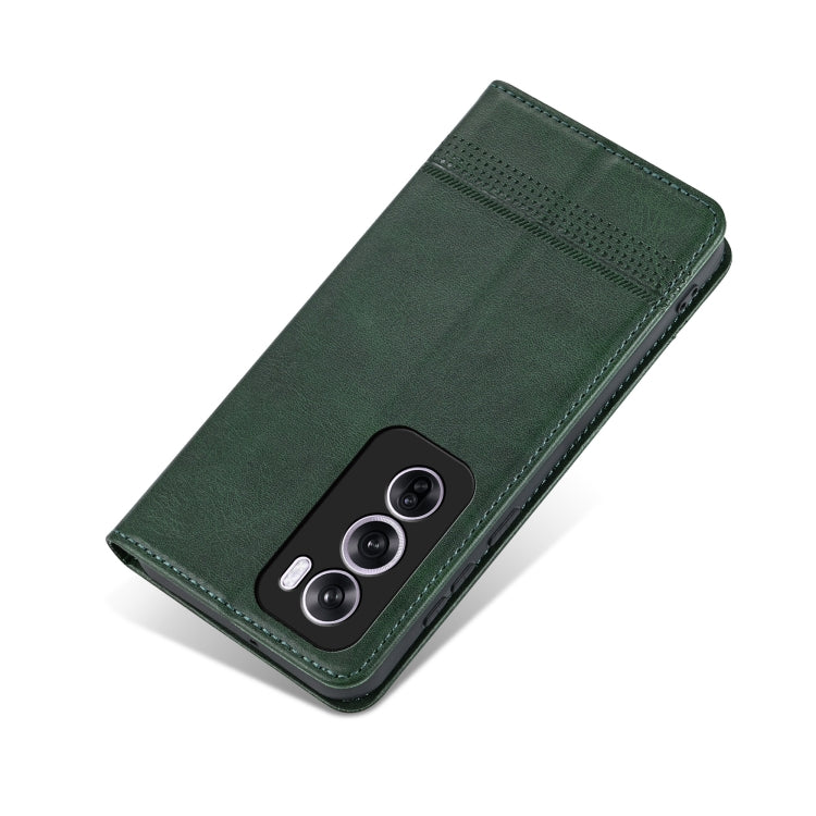 For OPPO Reno12 Global AZNS Magnetic Calf Texture Flip Leather Phone Case(Dark Green) by AZNS