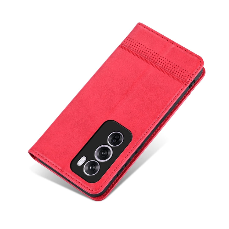 For OPPO Reno12 Pro Global AZNS Magnetic Calf Texture Flip Leather Phone Case(Red) by AZNS