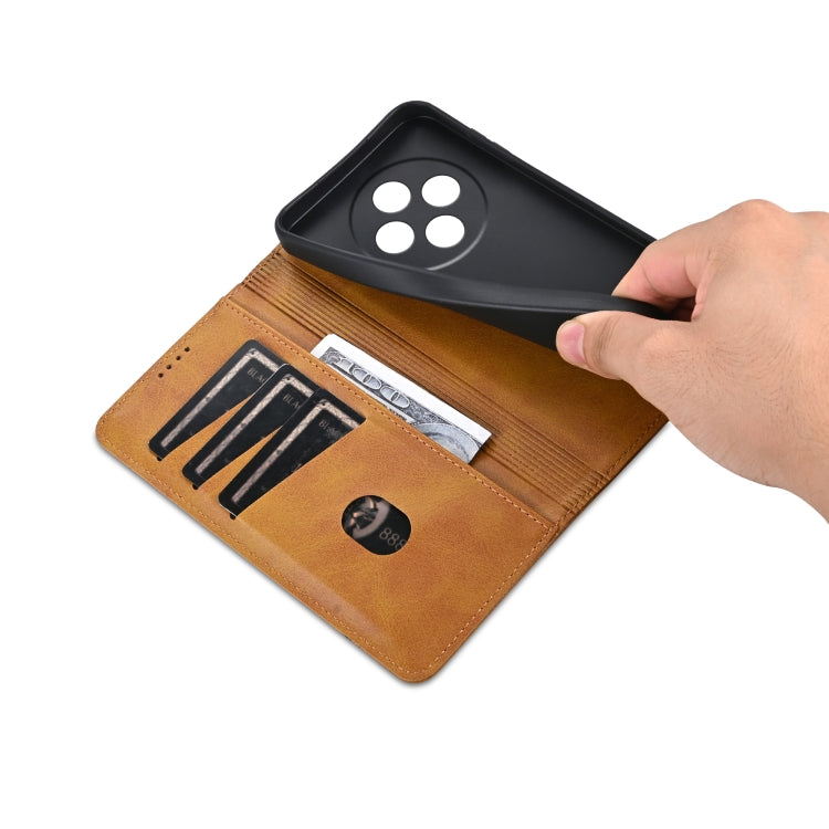 For OPPO Reno12 F 4G AZNS Magnetic Calf Texture Flip Leather Phone Case(Light Brown) by AZNS