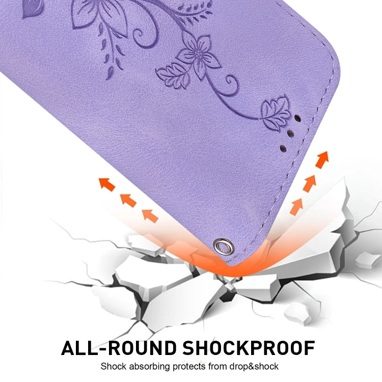 For Google Pixel 9 Pro Lily Embossed Leather Phone Case(Purple) by buy2fix