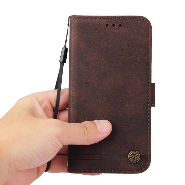 For OnePlus 13 Skin Feel Life Tree Metal Button Leather Phone Case(Brown) by buy2fix