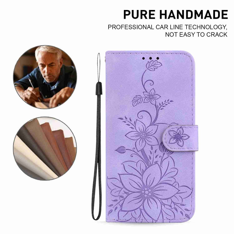For OnePlus 11 Lily Embossed Leather Phone Case(Purple) by buy2fix