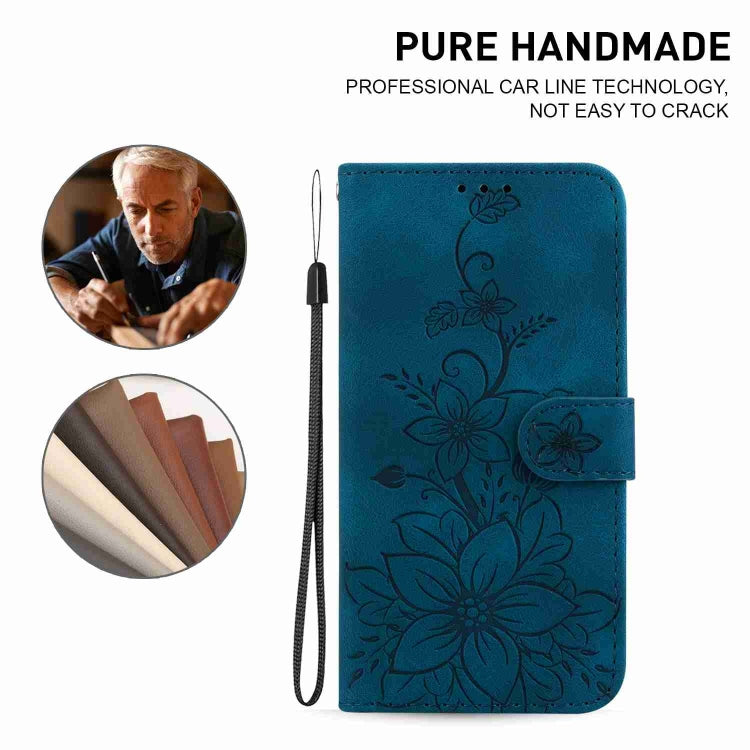 For OnePlus 11 Lily Embossed Leather Phone Case(Dark Blue) by buy2fix