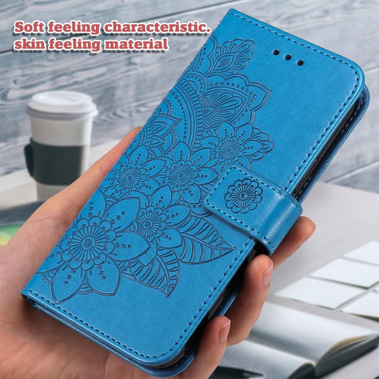 For OnePlus 12 Seven-petal Flowers Embossing Leather Phone Case(Blue) by buy2fix