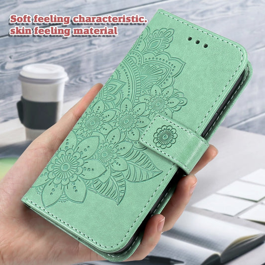 For OnePlus 12 Seven-petal Flowers Embossing Leather Phone Case(Green) by buy2fix