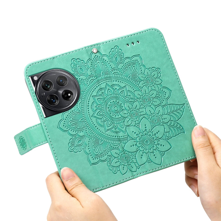 For OnePlus 12 Seven-petal Flowers Embossing Leather Phone Case(Green) by buy2fix