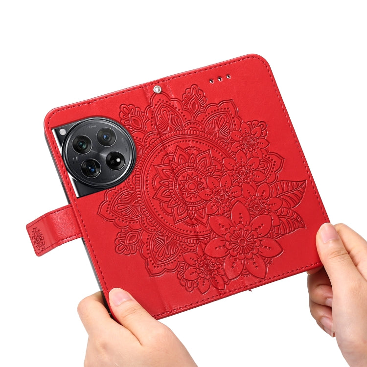 For OnePlus 12 Seven-petal Flowers Embossing Leather Phone Case(Red) by buy2fix