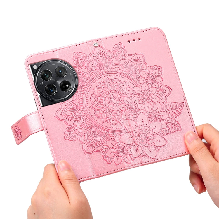 For OnePlus 12 Seven-petal Flowers Embossing Leather Phone Case(Rose Gold) by buy2fix