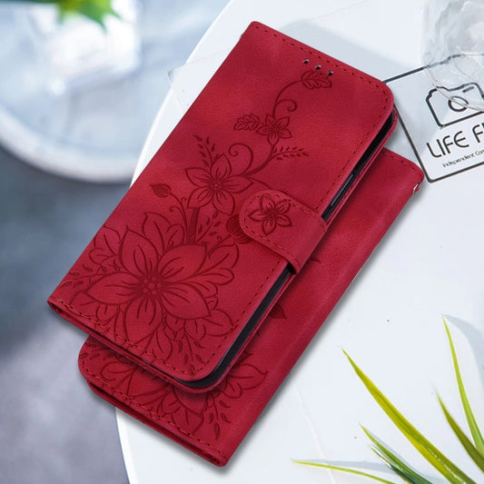 For Motorola Moto G Power 5G 2024 Lily Embossed Leather Phone Case(Red) by buy2fix
