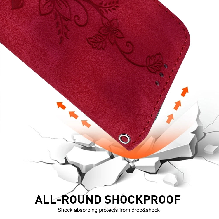For Motorola Moto G Power 5G 2024 Lily Embossed Leather Phone Case(Red) by buy2fix