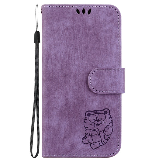 For iPhone 16e Little Tiger Embossed Leather Phone Case(Purple) by buy2fix
