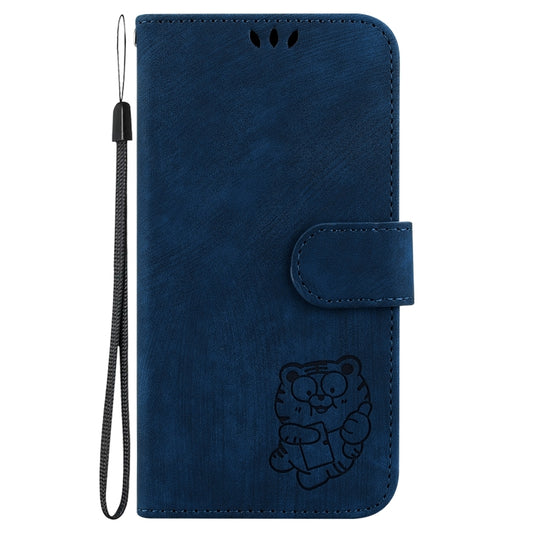 For iPhone 16 Pro Little Tiger Embossed Leather Phone Case(Dark Blue) by buy2fix