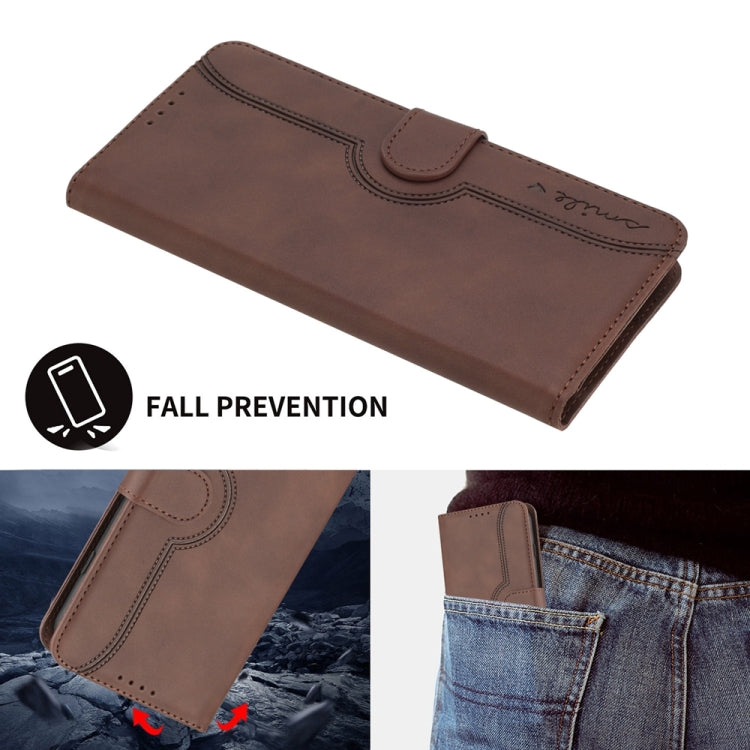 For iPhone 16 Plus Heart Pattern Skin Feel Leather Phone Case(Brown) by buy2fix