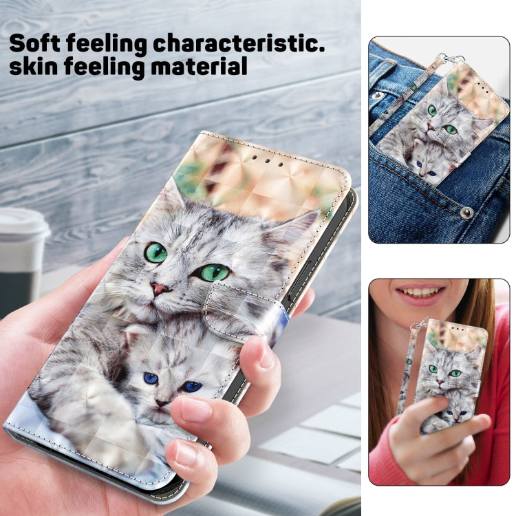 For iPhone 16 Pro 3D Painted Leather Phone Case(Two Loving Cats) by buy2fix