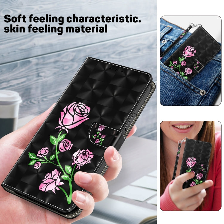 For iPhone 16 Plus 3D Painted Leather Phone Case(Rose) by buy2fix